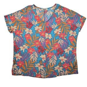 Haptics‎ By Holly Harper Blouse Floral MEDIUM Flowy Boho Tropical Casual